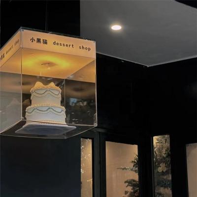 2023 Rotation Display Case for Cake Shop Acrylic Rotating Display Case LED Light Rotating Advertising Case for Retail St