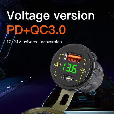 OEM Wholesales 12V 24V Type C 1Usb Car Dock Digital Voltmeter Qc3.0 Quick Charger