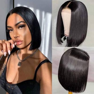 100% Human Hair 13*6 HD Lace Closure Wigs Straight BOB 180% Density Wigs