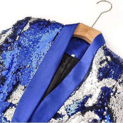 Blue White Sequined Performance Suit Women Casual Jacket Wide Leg Pants Female Nightclub Party Bar Host Set