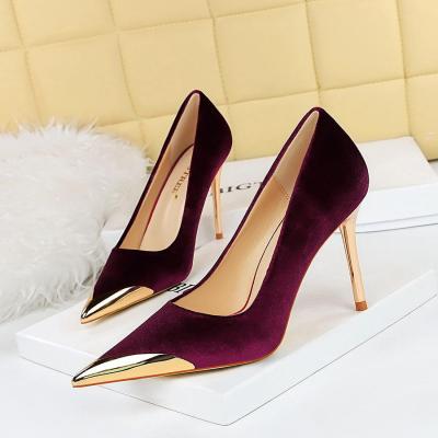 European American Party Fashion Light Luxury High-heeled Shoes Stiletto Metal Pointed Toe Suede Women's Heeled Shoes